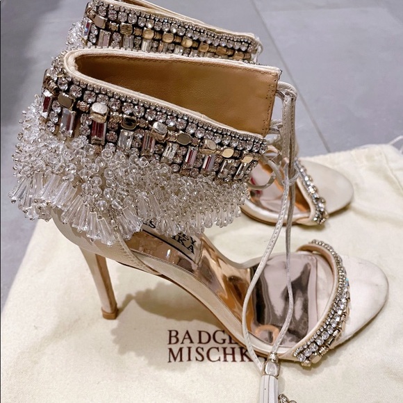Badgley Mischka Shoes - Badgley Mischka Katrina Embellished Beige Heels